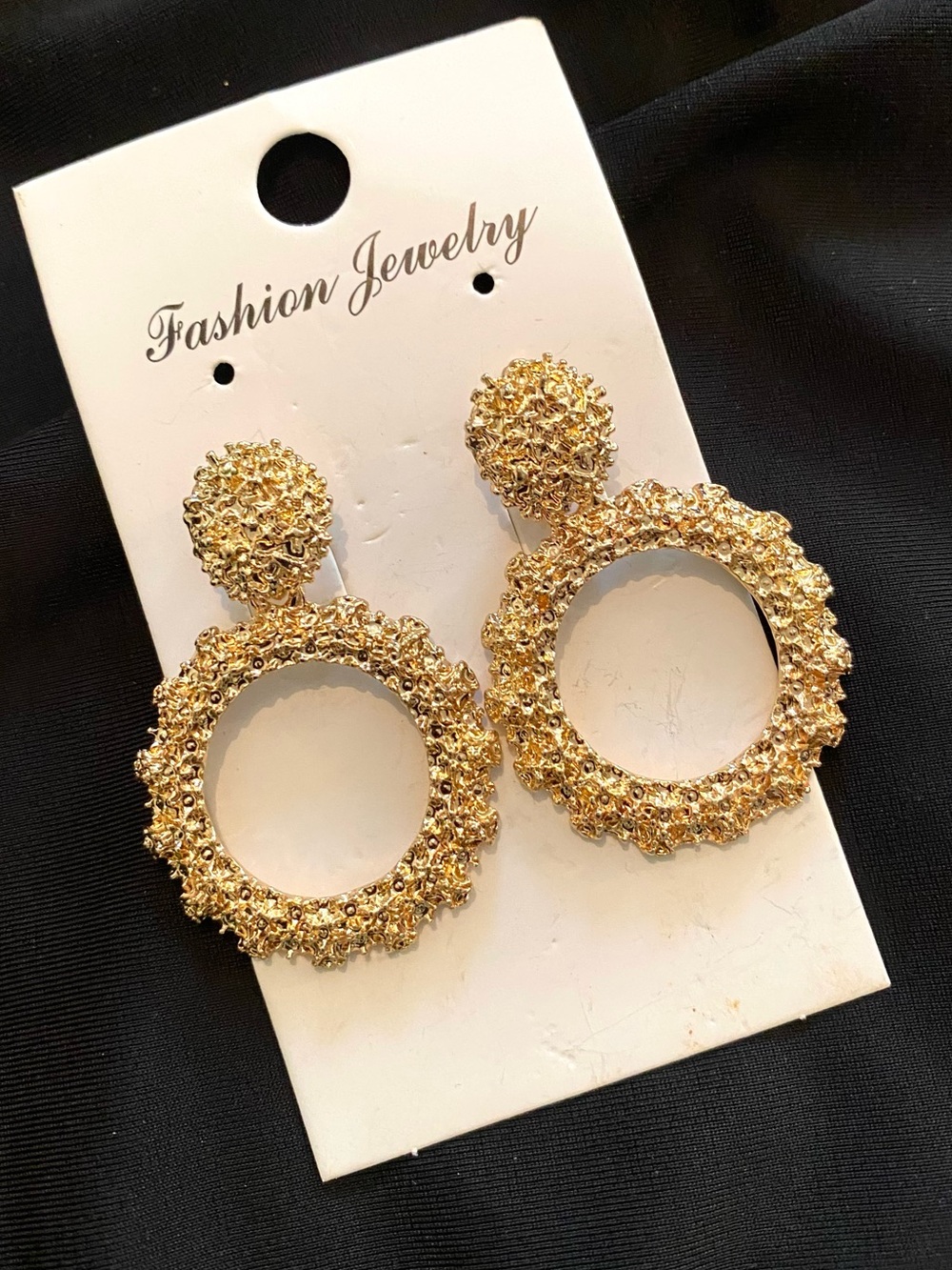 Fashion Jewelry Textured Gold Circular Drop Earrings